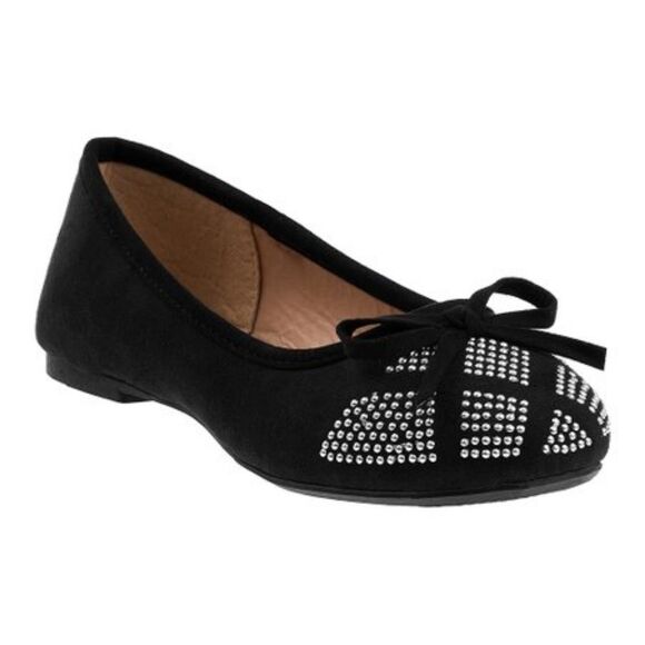 Kensie Girl | Black & Silvertone Geometric-Studded Ballet Flat - Girls,size 8 - Picture 1 of 3